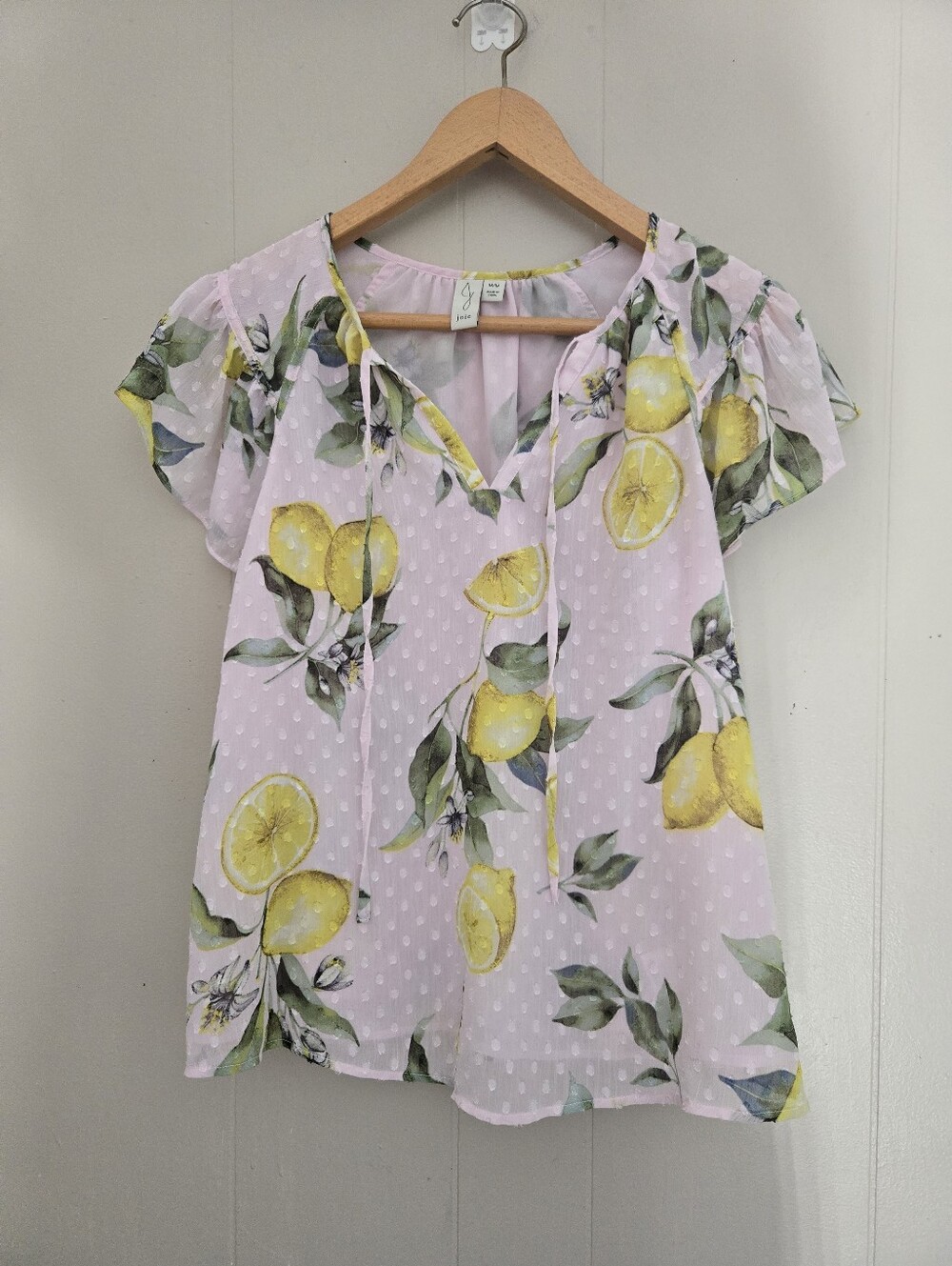 Joie Pink Lemon Print Blouse Top Flouncy  Cap Sleeves Italian Summer Doce Vita M